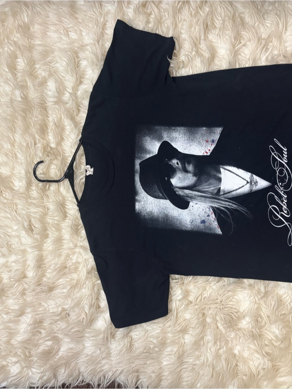 Black Graphic Tee with Portrait Print